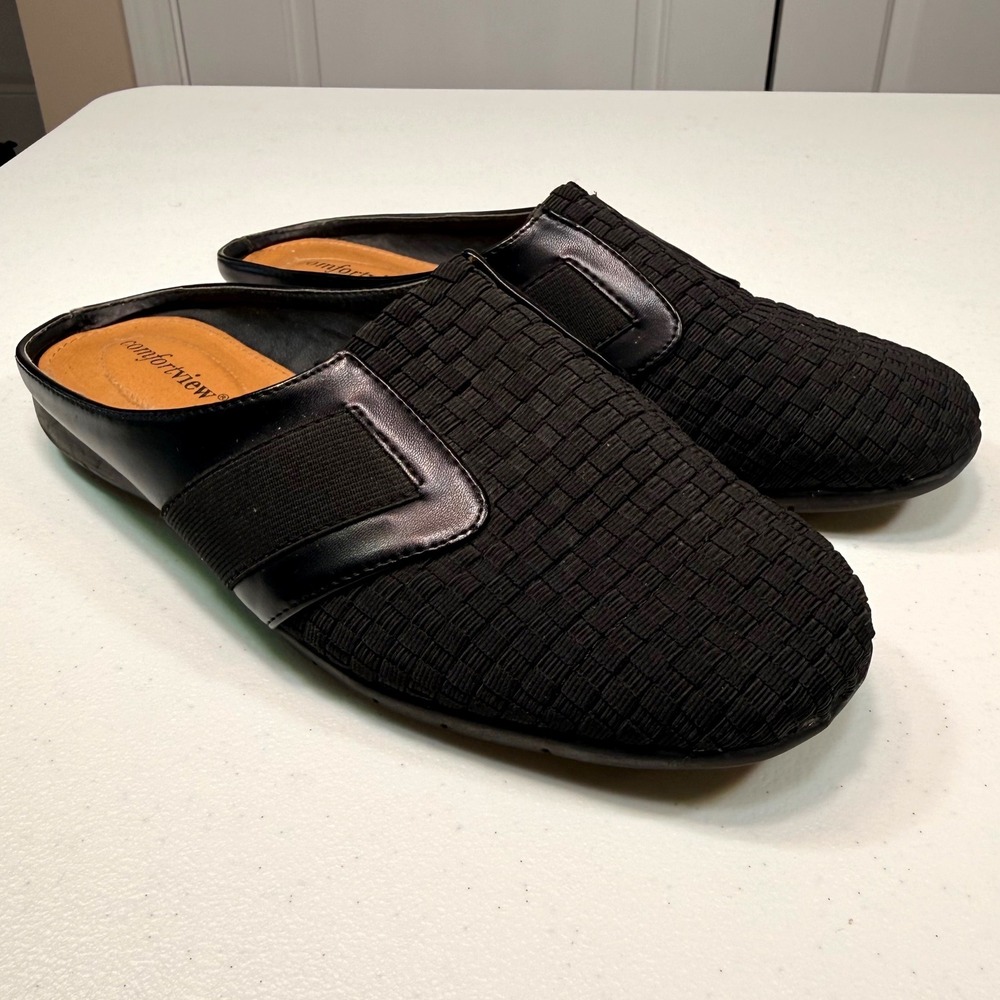 Comfortview Lola Woven Mules Black Slip On Comfort Flats Shoes Womens Size 7WW